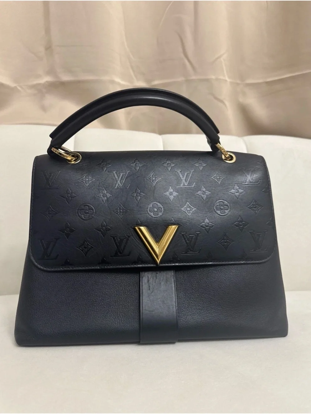 Louis Vuitton Black Monogram V Satchel with Gold Hardware